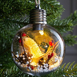 Ёлочный шар «Новый год», батарейки, 1 LED, свечение тёплое белое