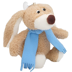 Мягкая игрушка Кролик Лоуренс, коричневый, 15 см, в голубом флисовом шарфе, 01005815B-85