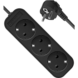 Сетевой удлинитель  1.8м DEFENDER M318 3 розетки, 10А, черный, с/з