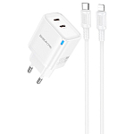 Сетевое ЗУ 2Type-C 3A BOROFONE BA85A White, Type-C/Lightning