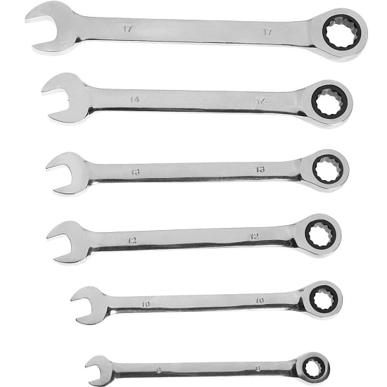 Набор ключей комбинированных трещоточных ТУНДРА, CrV, 72 зуба, 8 - 17 мм, 6 шт. 4657127