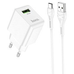 Сетевое ЗУ 1USB 3A HOCO C98A, белый, QC3.0, кабель USB - Type-C