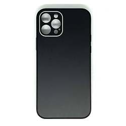 Задняя накладка AKSS для iPhone 12 Pro (6.1), черный, "имитация бархатное стекло"