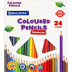 Карандаши BRAUBERG PREMIUM, 24 цвета, трехгранные, грифель мягкий 3,3 мм, 181653