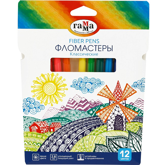 Фломастеры Гамма "Классические", 12цв., смываемые 130822_12