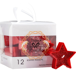 Свеча в гильзе "Звёздочка", набор 12 шт, красная блёстка 10207137