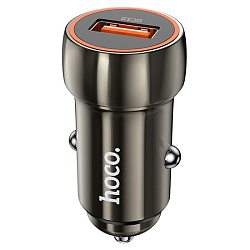 Авто ЗУ 1USB HOCO Z46, Blue shield, серый, microUSB, 18Вт