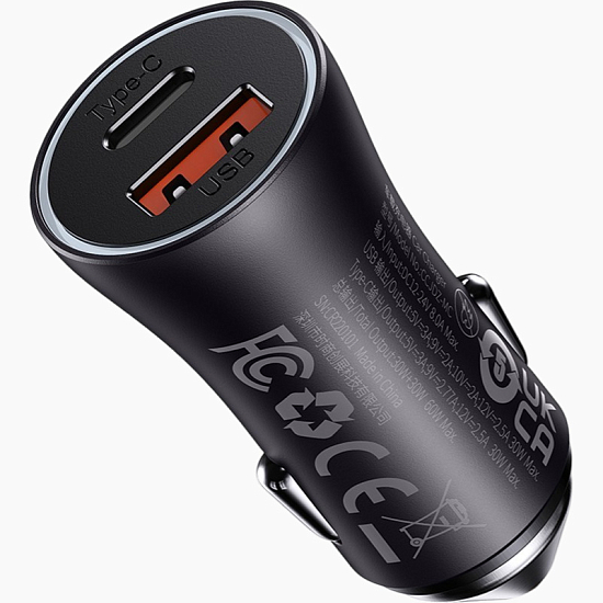 Авто ЗУ 2USB BASEUS CGJM000013 серый, 60W