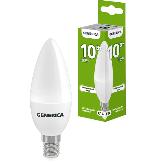 Лампа светодиодная GENERICA C35 10W/4000К/E14