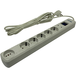 Сетевой фильтр  5.0м SMARTBUY SBSP-50W-Pro, 6 розеток, с выключателем, без заземления, белый