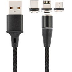 Кабель USB <--> microUSB/Lightning/Type-C  1.0м VIXION PRO VX-30 магнитный черный