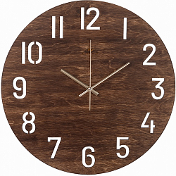 Часы настенные РУБИН "Натура", деревянные, d=40см,открытая стрелка, корпус темный (4002-001)