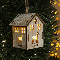 Ёлочная игрушка «Домик с оленем», от батареек, свечение тёплое белое
