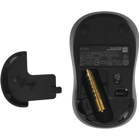 Мышь БП LOGITECH M186 черный/серый