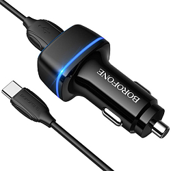 Авто ЗУ 2USB 2.4A BOROFONE BZ14, Max, черный, microUSB