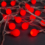 Гирлянда "Нить - с насадками" 5 м, «Шарики красные», свечение красное, 8 режимов, IP20
