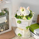 Букет плюшевый с зайчиками, белый