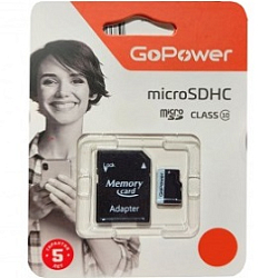 Micro SD 16Gb GoPower Class10 UHS-I (U3) 70Mb/s V10 с адаптером SD