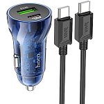 Авто ЗУ 1USB/1Type-C HOCO Z47A, синий, Type-C <--> Type-C, 30Вт, QC3.0, PD