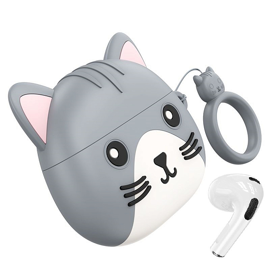 Наушники HOCO EW46 в чехле "Кот" серый