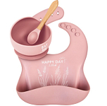 Детская посуда в наборе M&B: нагрудник, тарелка на присоске, ложка, силикон, пыльная роза 9081164