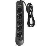 Сетевой фильтр  2.0м QUMO Power Bar Light SPFS (P-0009), черный, 5 розеток, 10A