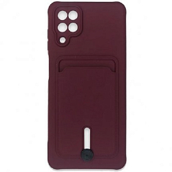 Задняя накладка ZIBELINO Card Holder для Samsung Galaxy A12 (бордовый) с выталкивателем
