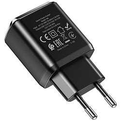 Сетевое ЗУ 2USB 3A HOCO N6, Charmer, черный, microUSB, QC3.0, 18W