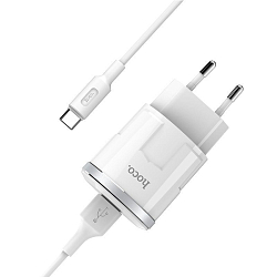 Блок питания сетевой 1 USB HOCO C37A, Thunder, 2400mAh, кабель Type-C, цвет: белый, мятая упаковка