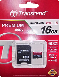 Micro SD 16Gb Transcend Class 10 UHS-I 400x с адаптером SD