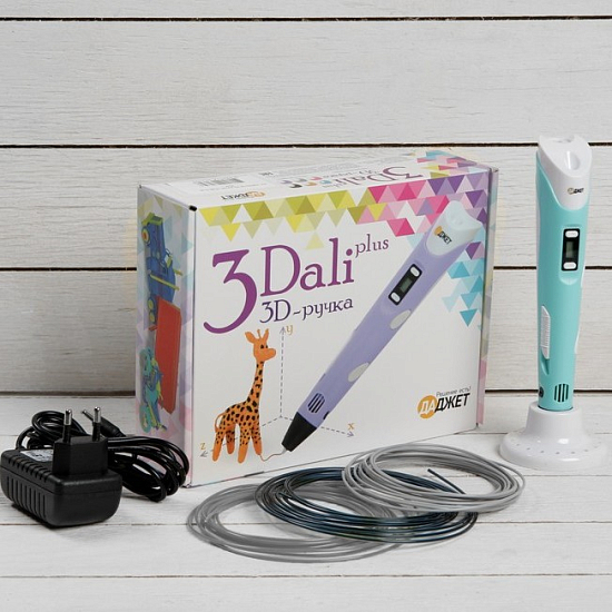 Ручка 3D 3Dali Plus KIT FB0021B, голубая (трафарет + пластик)