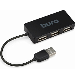 USB-хаб BURO BU-HUB4-U2.0-Slim черный, 4 порта