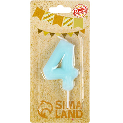 Свеча в торт "Неоновое сияние", цифра "4", светящаяся голубая, 9 см   10717227