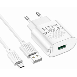 Сетевое ЗУ 1USB HOCO C109A Fighter, micro USB, белый, QC3.0