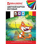 Картон цветной А4 немелованный BRAUBERG, 200х290мм, Кот-рыболов 8л. 8цв 129910