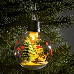 Ёлочный шар «Снеговик», батарейки, 1 LED, свечение тёплое белое