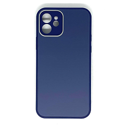 Задняя накладка AKSS для iPhone 12 (6.1), темно-синий, "бархатное стекло"