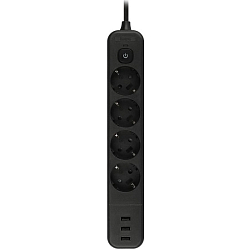 Сетевой фильтр 1.5м INTRO SFE415-B черный, 3USB 4 розетки 10А