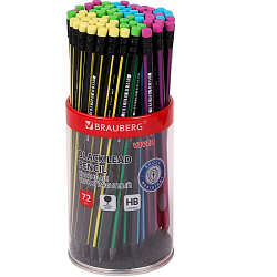 Карандаш чернографитный BRAUBERG "VIVID", 1 шт., HB, с ластиком, корпус ассорти, 181756