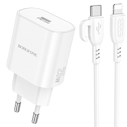 Сетевое ЗУ 1Type-C 3A BOROFONE BA82A White, Lightning, 25Вт