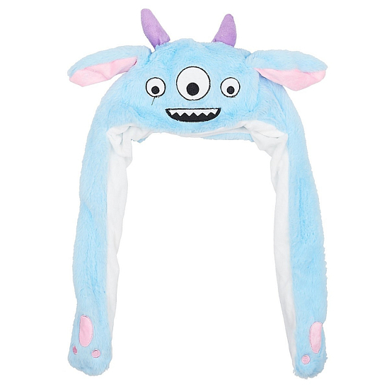 Шапка Монстр голубой, с двигающимися ушами, светящийся