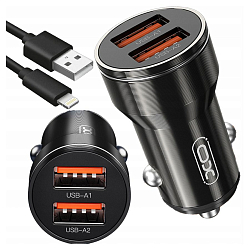 Авто ЗУ 2USB XO CC48, черное, Lightning, 12Вт