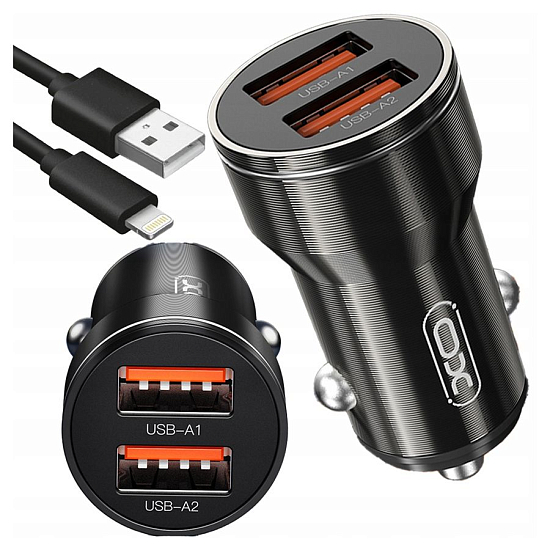 Авто ЗУ 2USB XO CC48, черное, Lightning, 12Вт