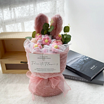 Букет плюшевый с цветами и ушками, розовый