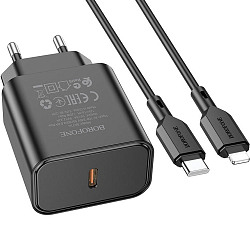 Сетевое ЗУ 1Type-C BOROFONE BA71A Power, Lightning, черный, PD20Вт, QC3.0