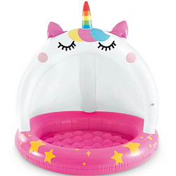 Бассейн надувной детский 102х102см INTEX "Котенок-единорожка" с навесом, 45л, от 1 до 3 лет (58435)