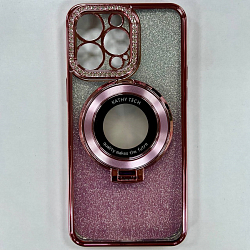 Задняя накладка NONAME для iPhone 14 Pro Max  с гальваническим магнитным держателем цвет розовый