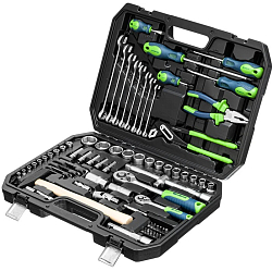 Набор инструментов, 1/2", 1/4", пластиковый кейс 76 предметов// Сибртех