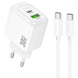 Сетевое ЗУ 1USB/1Type-C HOCO CS55A белое, Type-C-Type-C