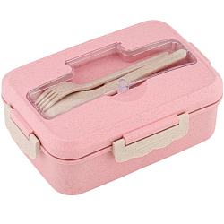 Ланч-бокс в школу TAKE IT EASY, 800 мл, с приборами, 12×7.6×20 см, пшеничная солома, розовый